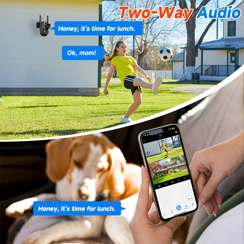 système de caméra de sécurité extérieure intelligente   fil  , 2 pièces, surveillance ptz avec  -inclinaison-zoom à 355°, détection   par ia et vision   en couleur, double   fhd 1296p, audio bidirectionnel,   par application mobile, convient pour la