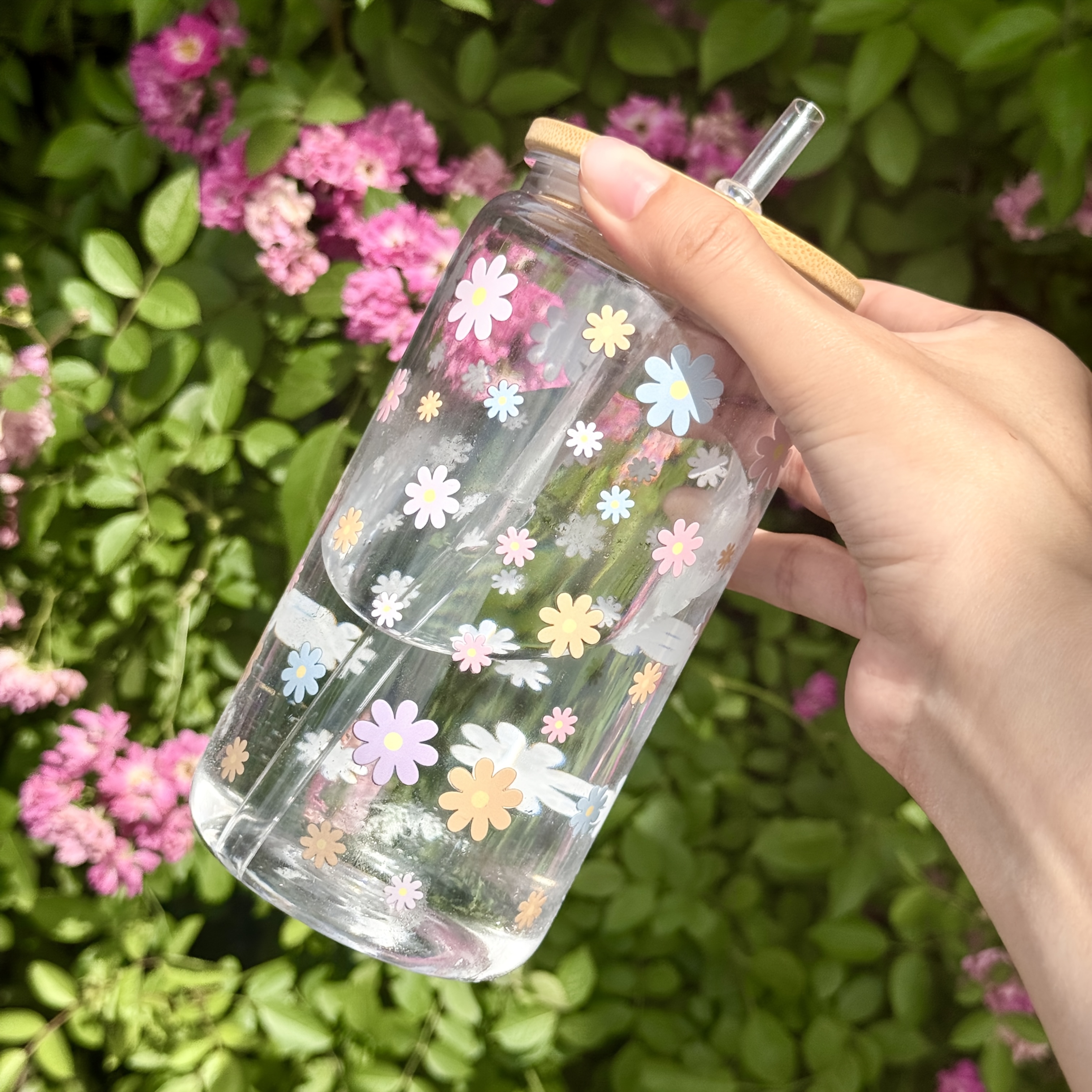 16oz vibrant daisy pattern plastic drinking cup convenient - Temu United  Arab Emirates