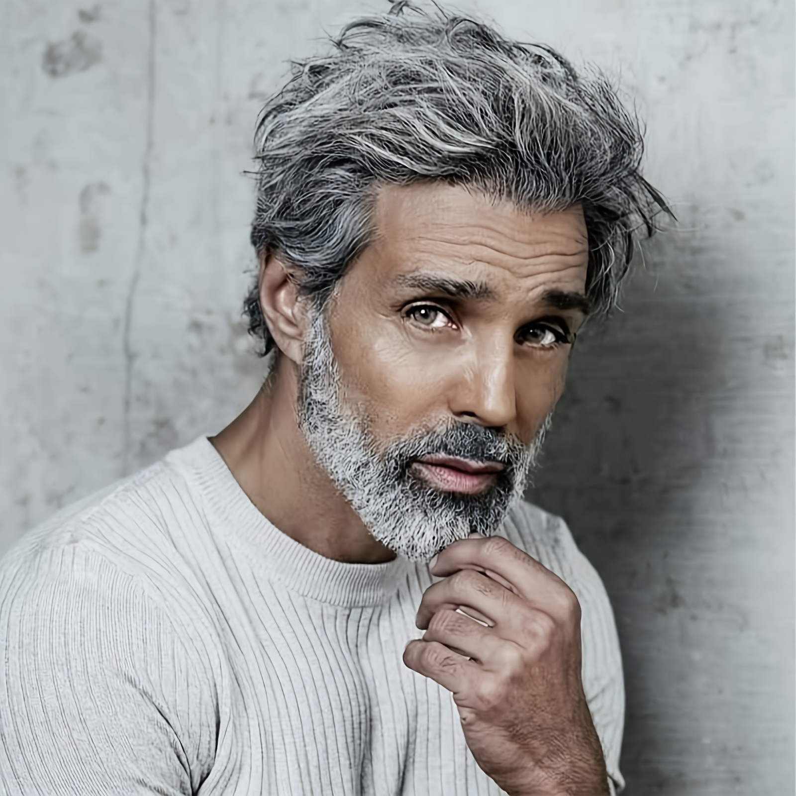 

Men's Short Grey Wigs, Straight Synthetic Hair, Light Grey Ombre, Fiber, Cap, Layered Cut, Wig For Men