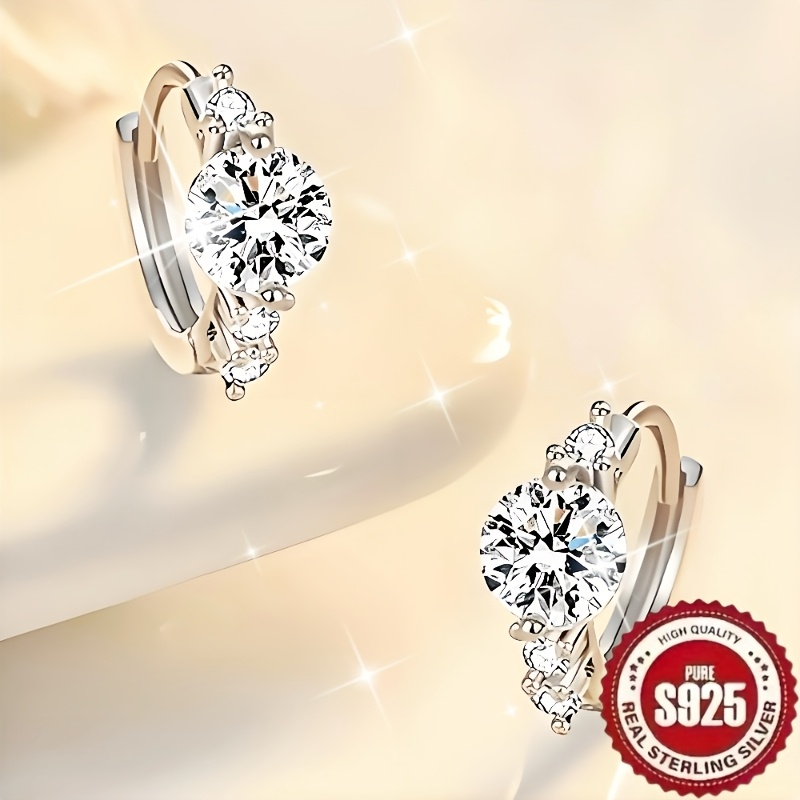 1 pereche de clipsuri de urechi din argint S925 și zirconiu, design asortat cu trei mici și unul mare, pline de stele strălucitoare, versatile pentru zi cu zi, stil fetișcan
