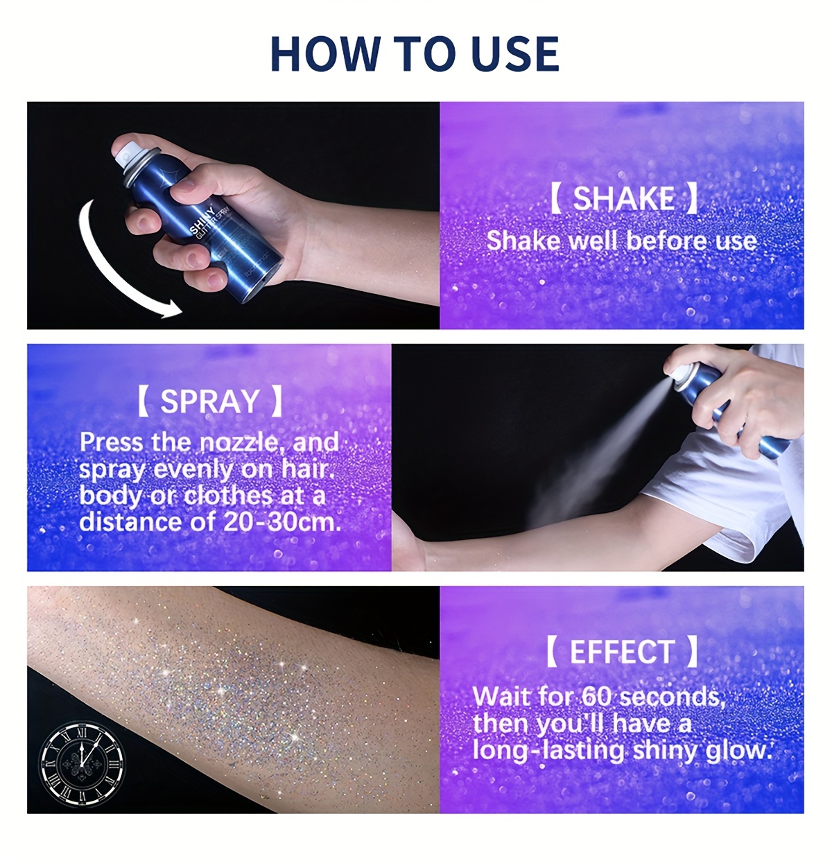  shiny glitter spray pack of 2 colorful luster 60ml body glitter spray for clothes hair and body long lasting glitter makeup body shimmer spray rave accessories for festival concert halloween party details 11