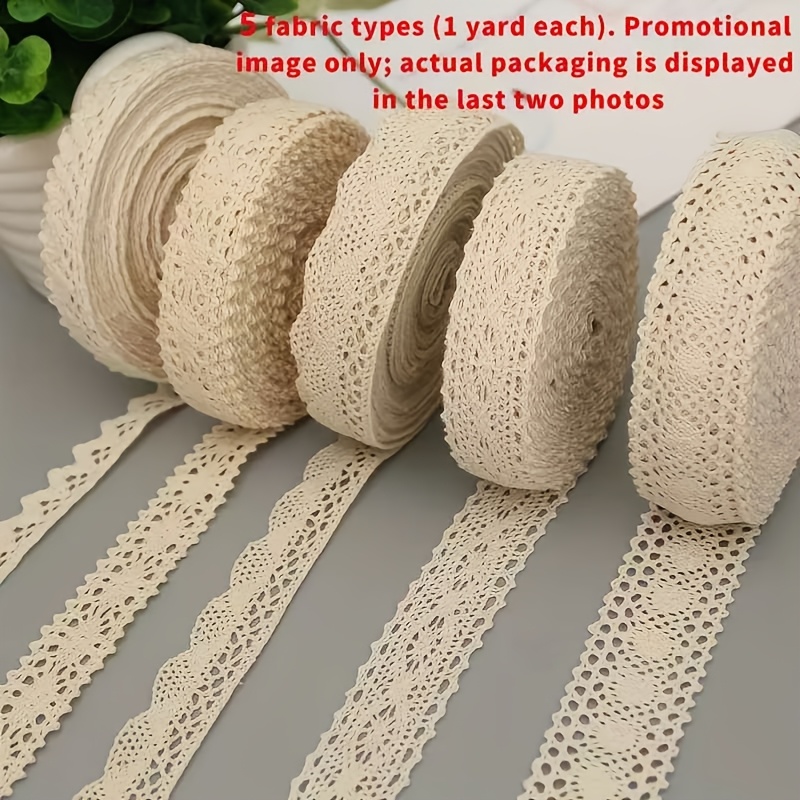 5pcs Set Of Beige Lace Decorative Ribbons, With 5 Different Patterns (each 1 Size Long), Suitable For Diy Sewing And Handicraft Decoration