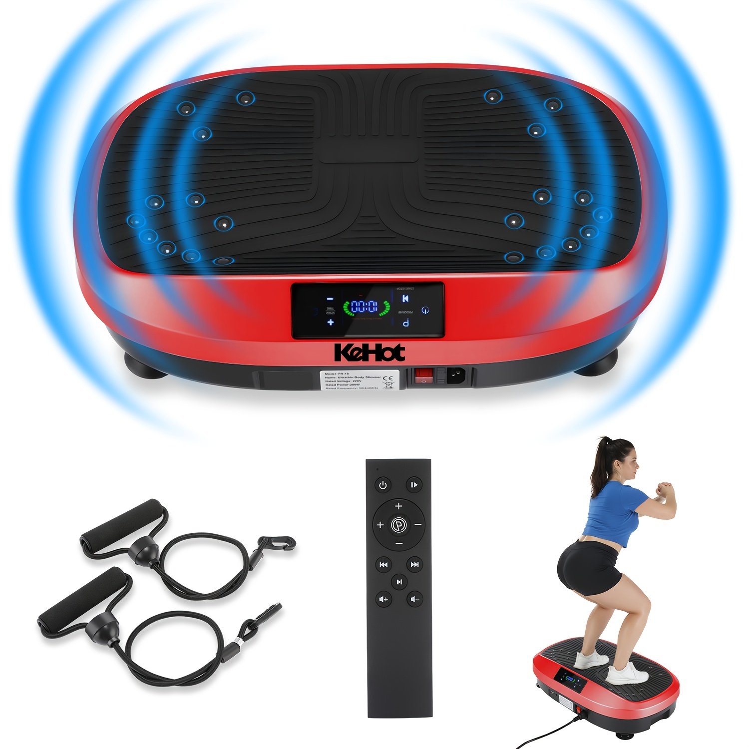 120- Vibration Plate, Equipped With A Remote Control And Resistance Bands. Suitable For Full-body Home Workouts, Balance And Strength Training, And Daily Exercise. Load Capacity Of 120kg