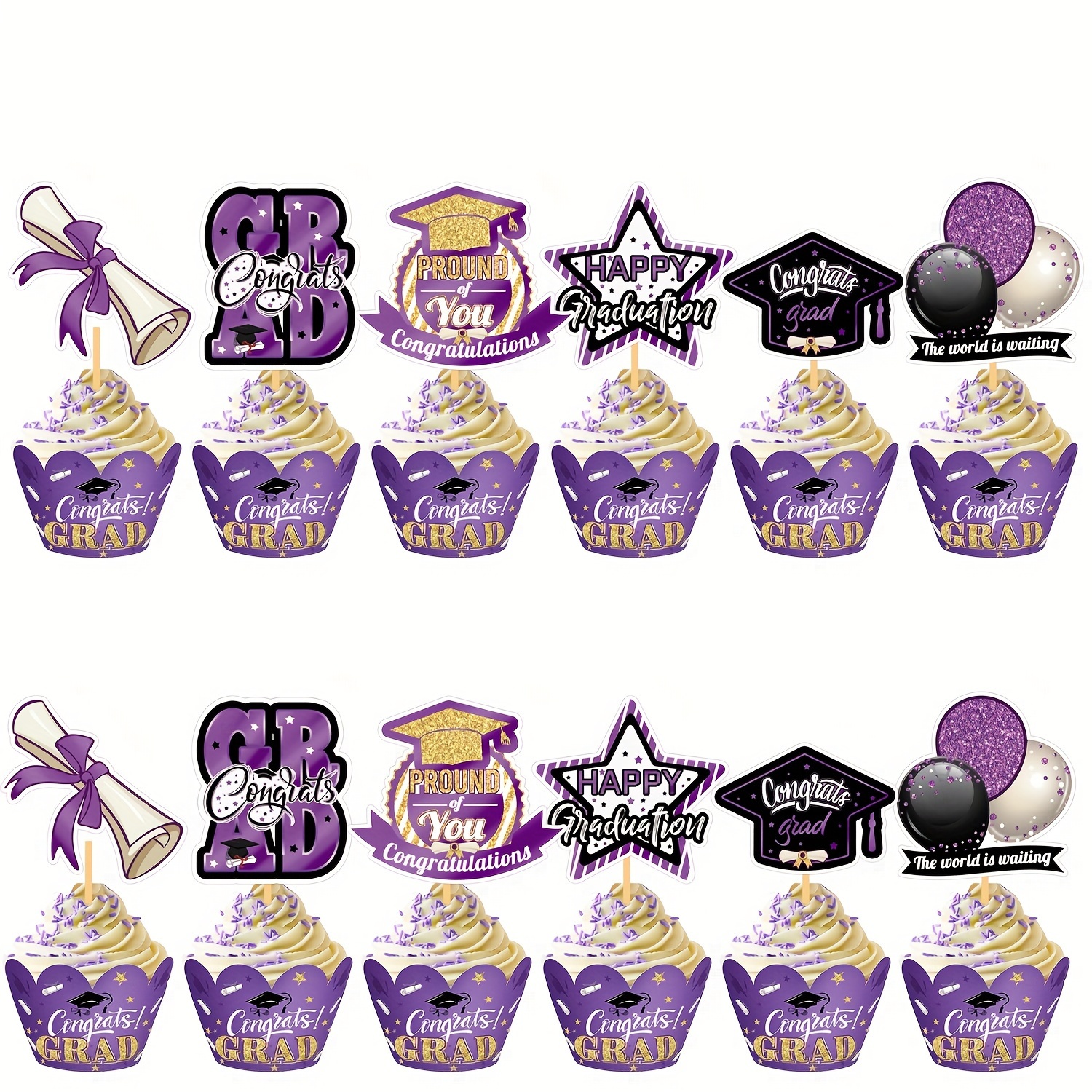 Class 2024 Graduations Cupcake Topper Black Golden Glitter Temu Australia