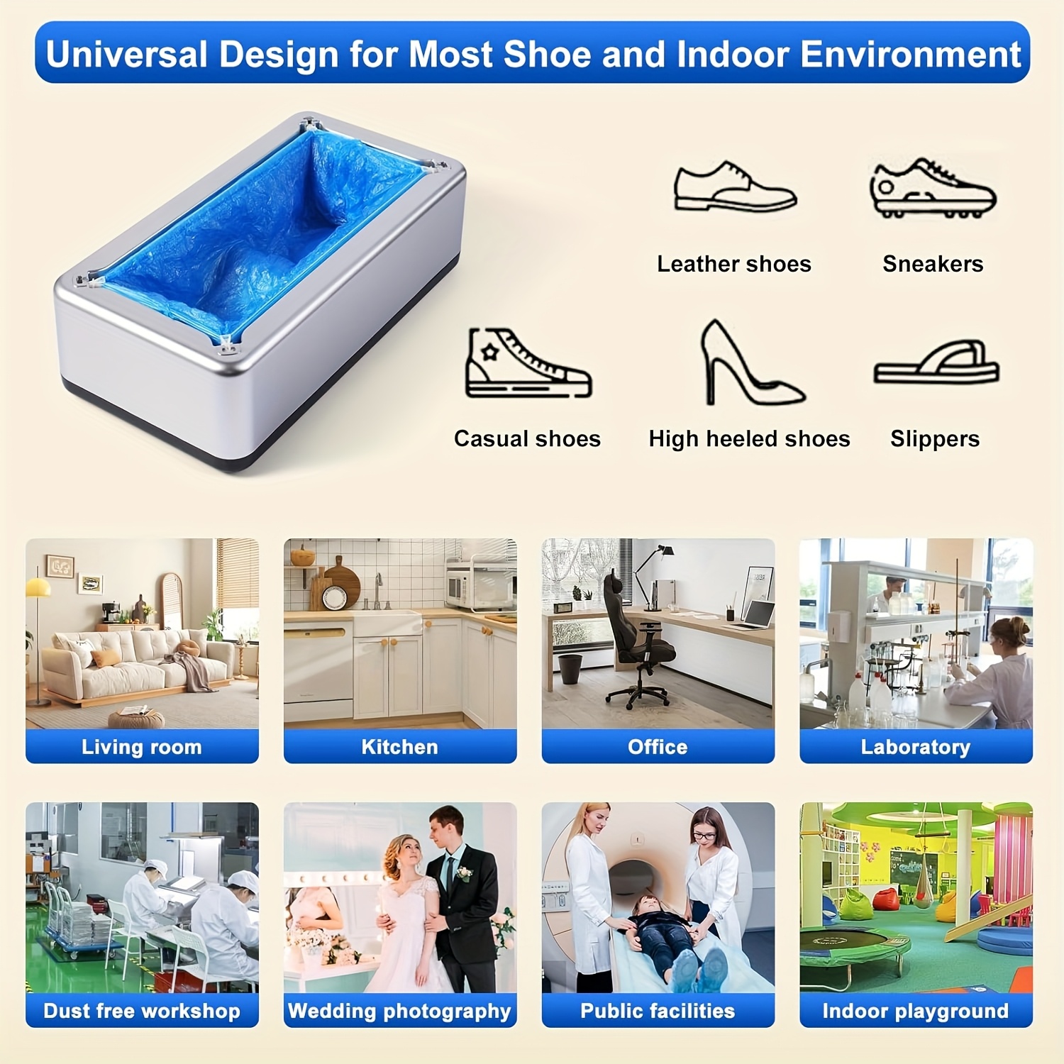 automatic shoe cover dispenser a set of shoe cover machines with 100 disposable plastic boot covers designed to prevent slipping for use in homes shops offices family   and more in a silver color Product details 2