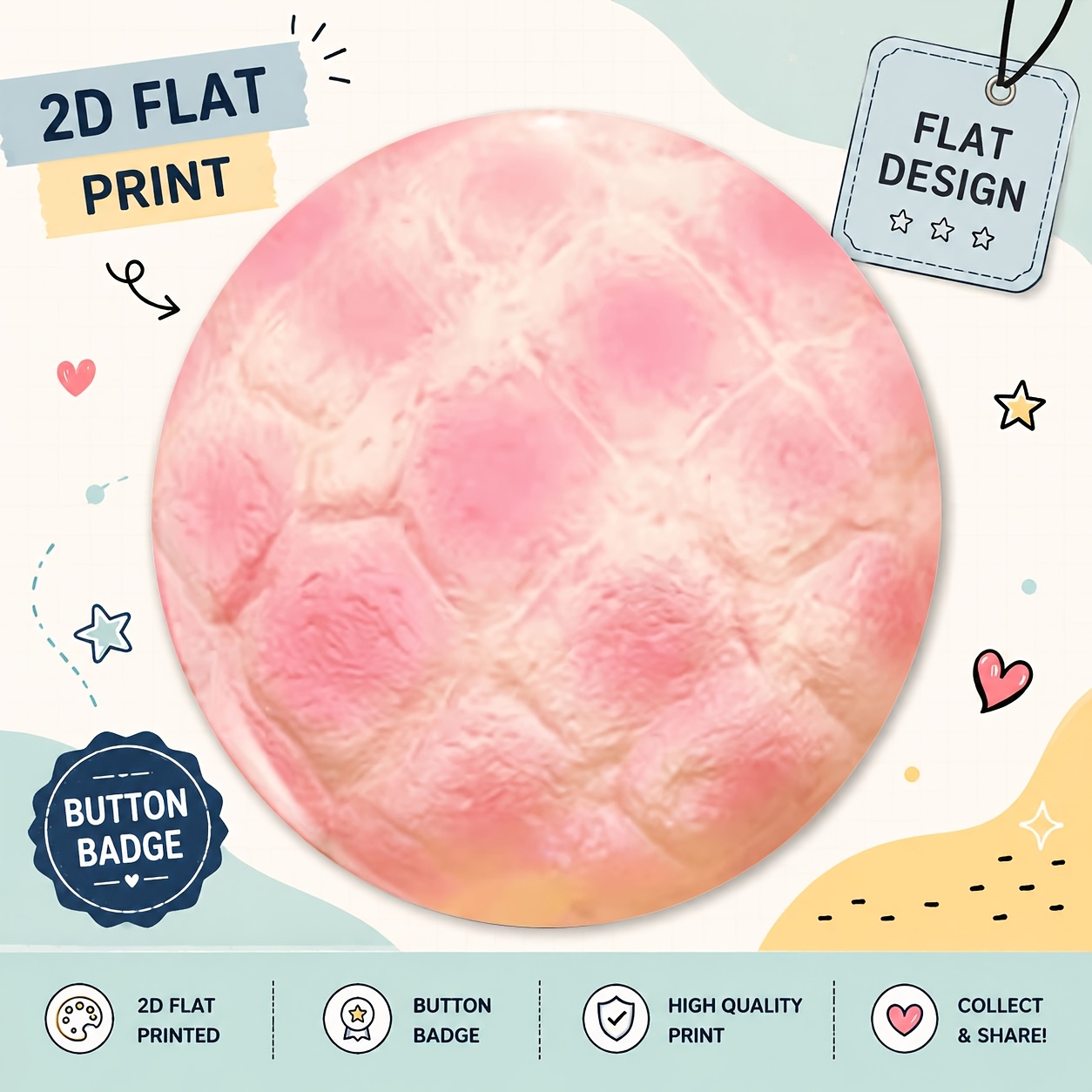 TEMU 2D Platte Roze Creatieve Voedsel Serie Ronde Badge Achter Verpakking Decoratie Verzamelbaar Herdenkingsbadge