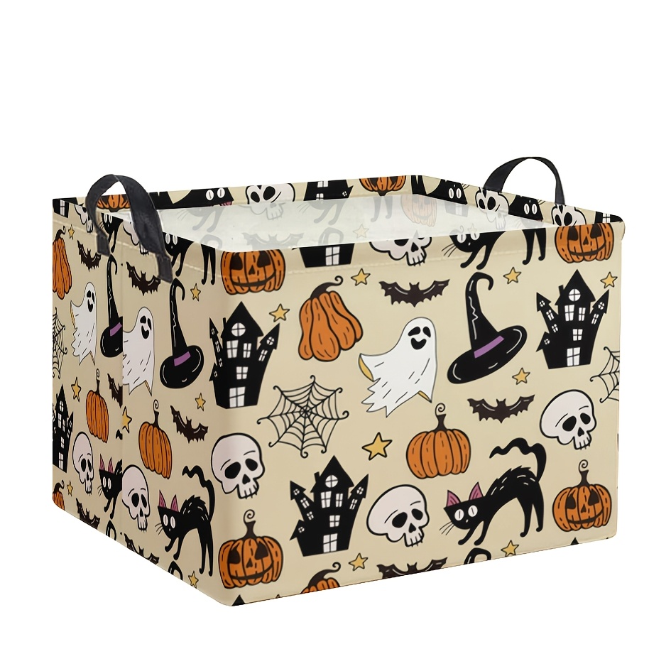 TEMU 1pc Dokriy, Halloween Pumpkin Storage Basket With Handles, Foldable Fabric Organizer Bin For Home Closet, Laundry And Storage