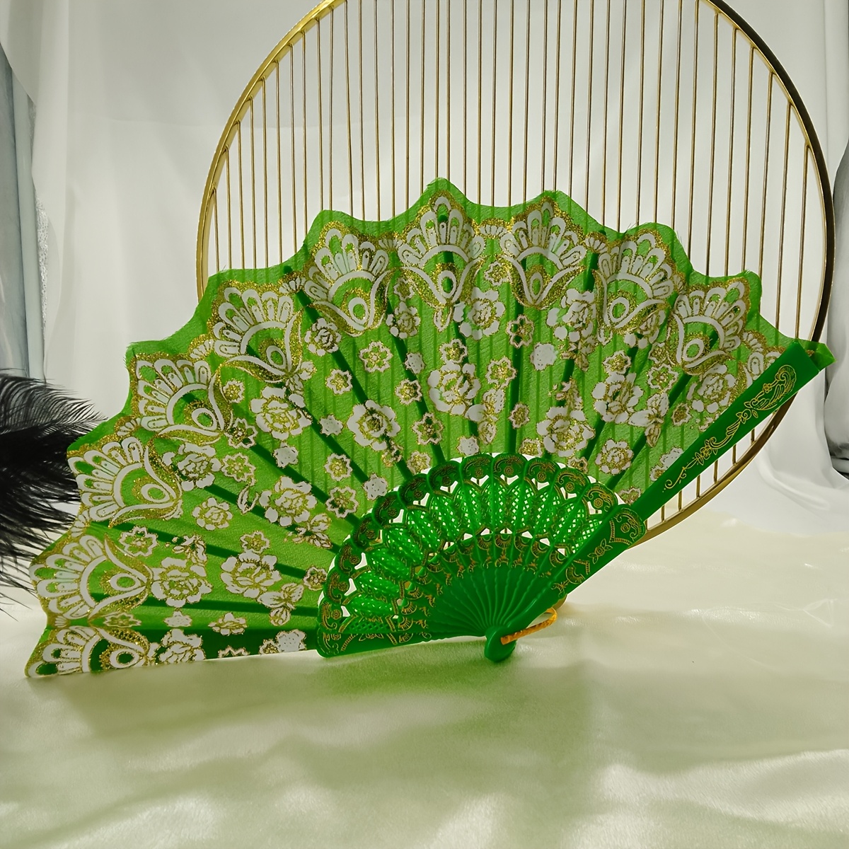 TEMU 1pc Vintage Flower Folding Fan, Hand-held Chinese Vintage Fan, Decorations For Weddings, Dances, Party Decorations