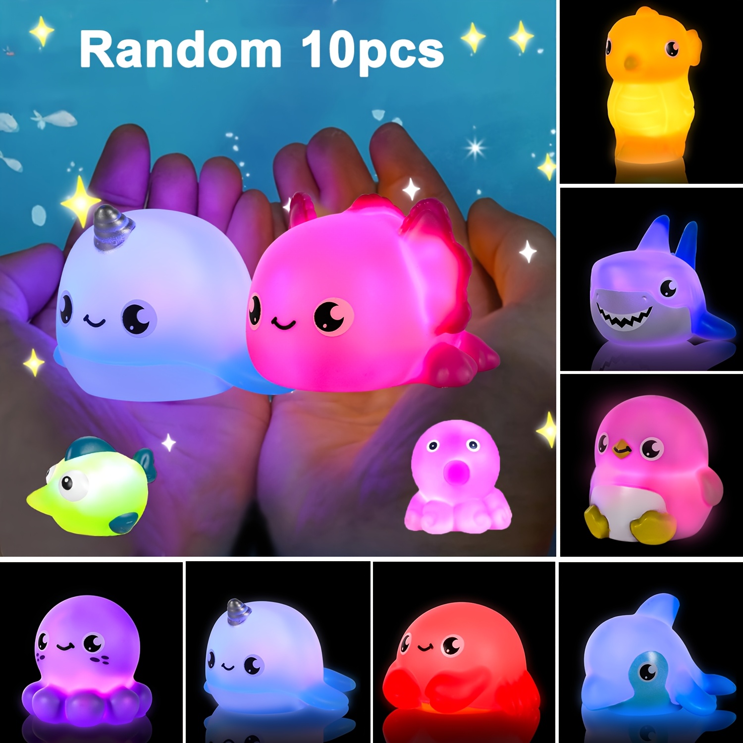 Image of 1/2/4/6/8/10pcs No Hole Bath Toys, Light Up Ocean Animals Set, Glitter Colorful Bathtub Toys, Bathtub Floating Toys, Great Gifts For Bathroom Tub Games ,christmas Stocking Stuffers Random Colors
