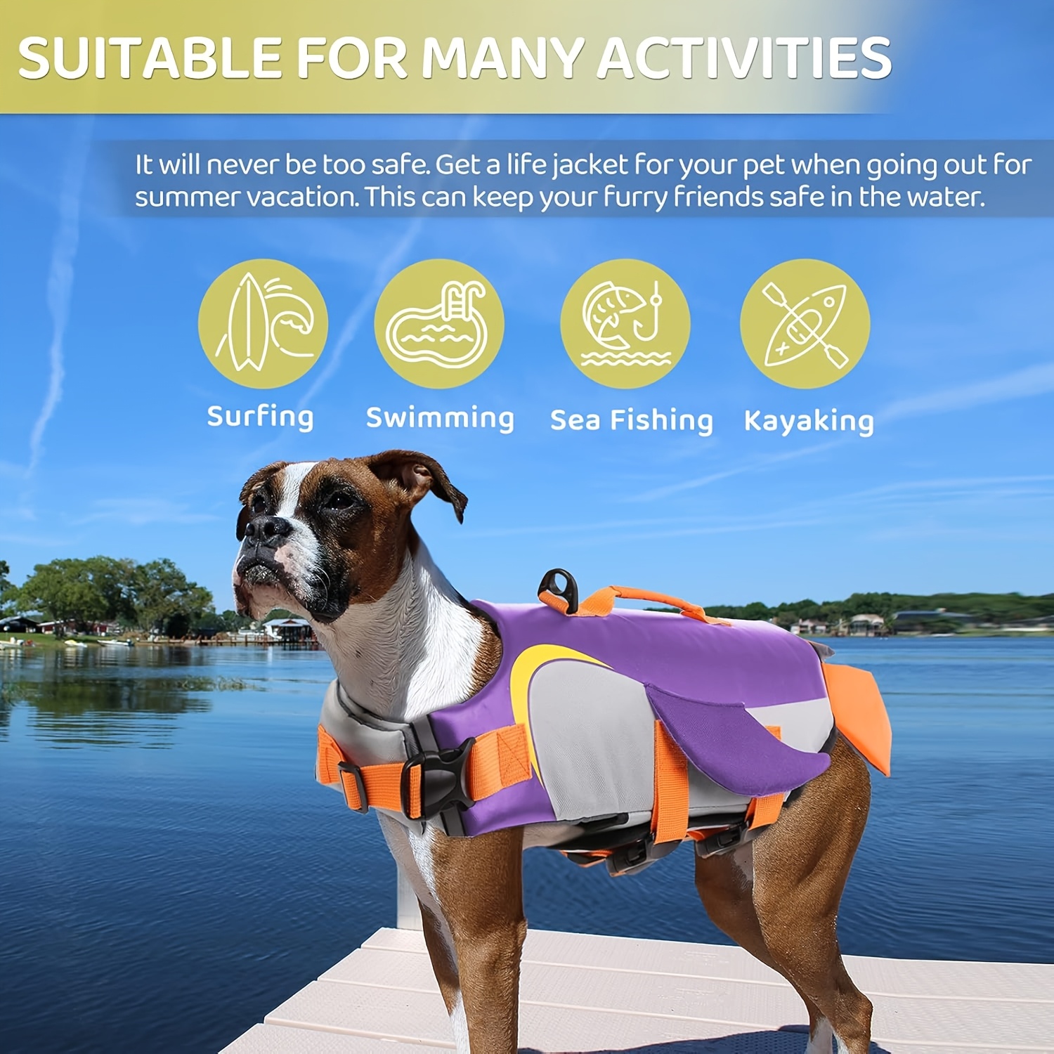 adjustable dog life jacket purple orange reflective pet swim vest