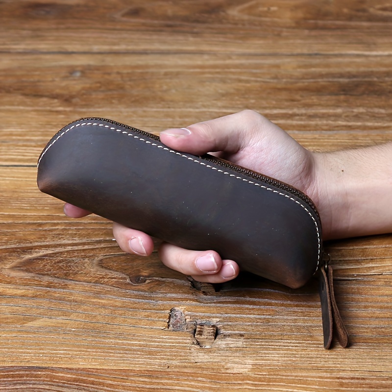 Men's Leather Eyewear Pouch Premium Leather Basic Zip -purpose Wallet