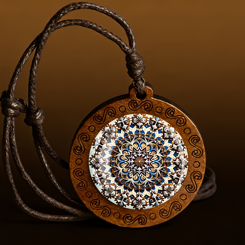 TEMU Golden Pattern Wooden Necklace, A Vintage-style Minimalist Small Gift For . A Simple And Stylish Accessory For Daily Wear, Suitable For