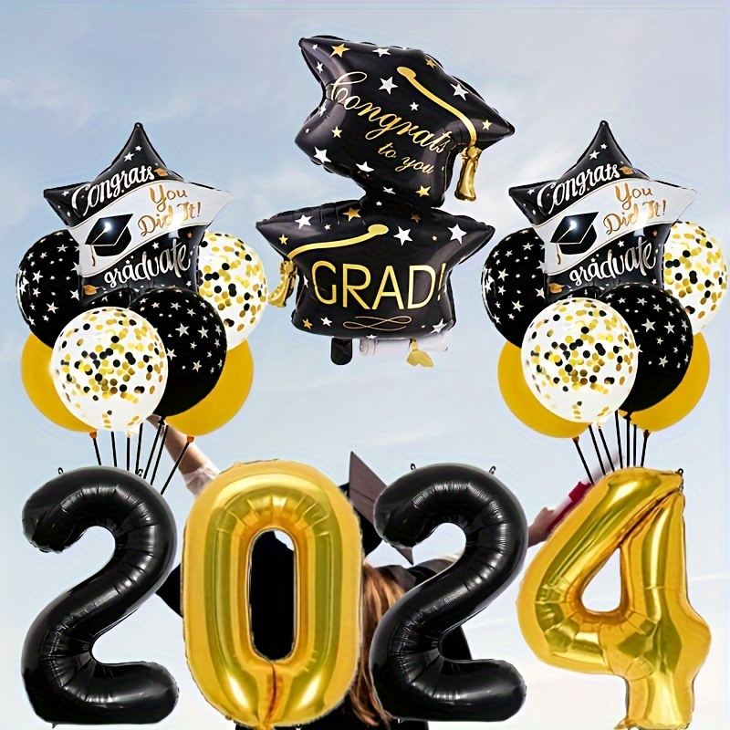

19pcs, 2024 Graduation Party Foil Balloon Set, Congrats Grad Decoration Balloon, 2024 Graduation Party Decoration, Celebration Decor, School Party Decor, Home Decor