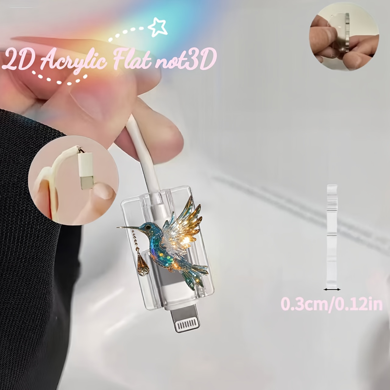 2d Flat, 2 Beautiful Hummingbird Data Cable Protective Sleeves, Suitable For Type-c/for Iphone Charging Interface Anti-break Charging Cable Protective Sleeves