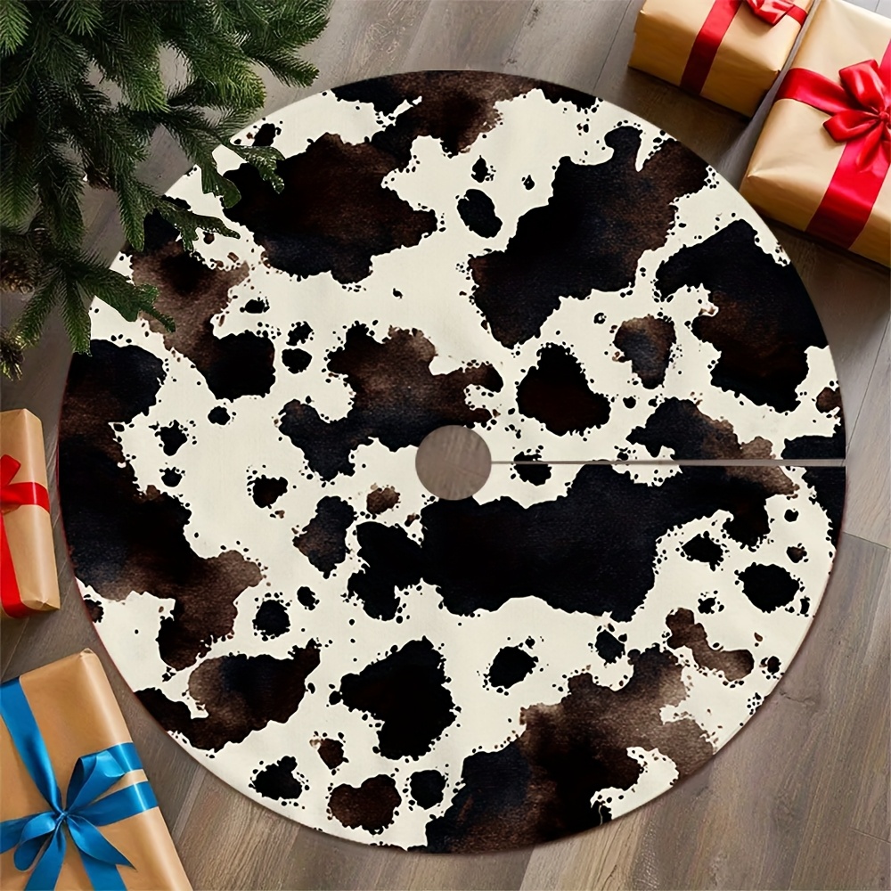 TEMU 2d Flat, 1pc Abstract Cow Print Design Christmas Tree Skirt - Stylish Holiday Decoration, Made Of Durable, Home, Party, And Yard Displays,