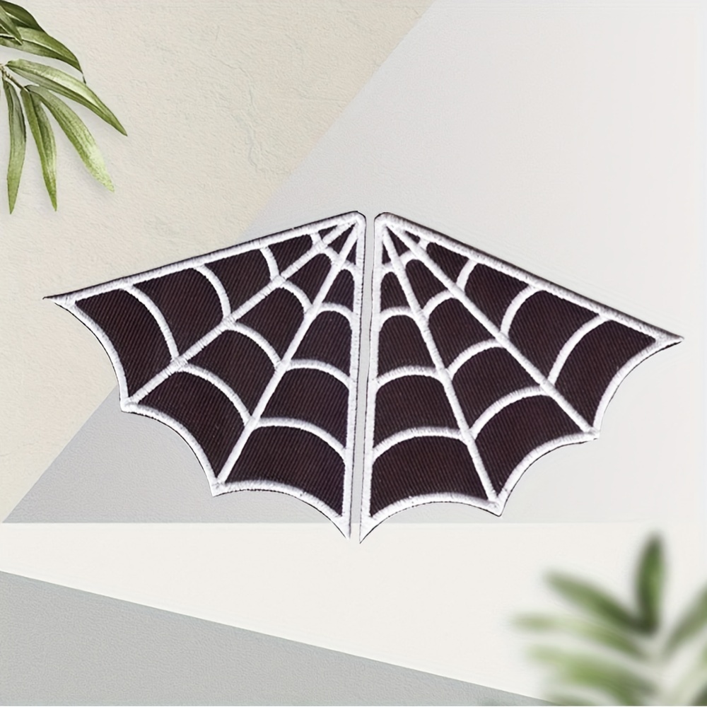 

2pcs Spider Web Embroidered Patches, Iron-on Appliqué For Clothing Repair And Decoration