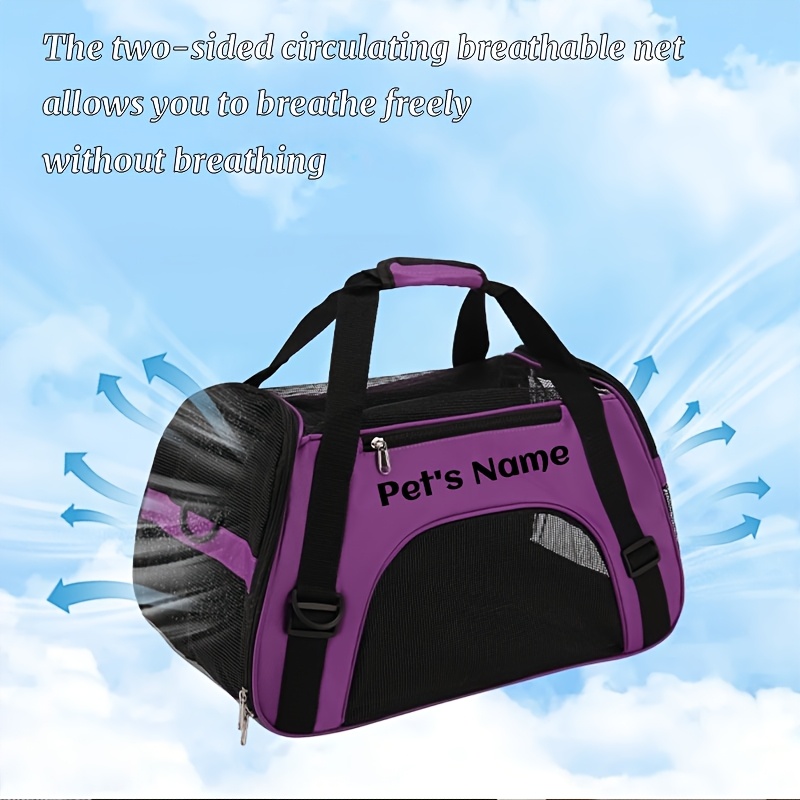 Personalized Embroidered Pet Name Portable Dog Backpack, Large Capacity Breathable Foldable Messenger Bag with Zipper Stretch Design-suitable for Most Small/medium/large Dogs and Cats, Purple/pink/black-size S/M/L