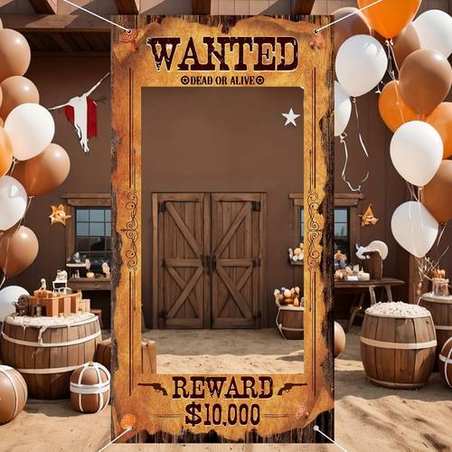 cowboy-partydekoration western wanted fotobanner spaßrahmen banner fotobox-requisite westen selfie-banner für -geburtstagsspiele party retro rustikale dekoration für halloween, weihnachten, neujahr, valentinstag, party-events