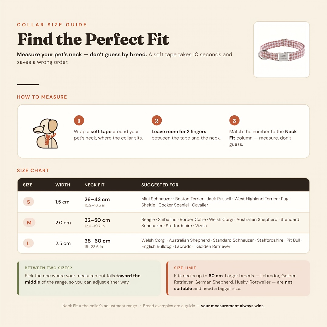 Custom Engraved Houndstooth Dog Collar with Adjustable Quick Release Buckle