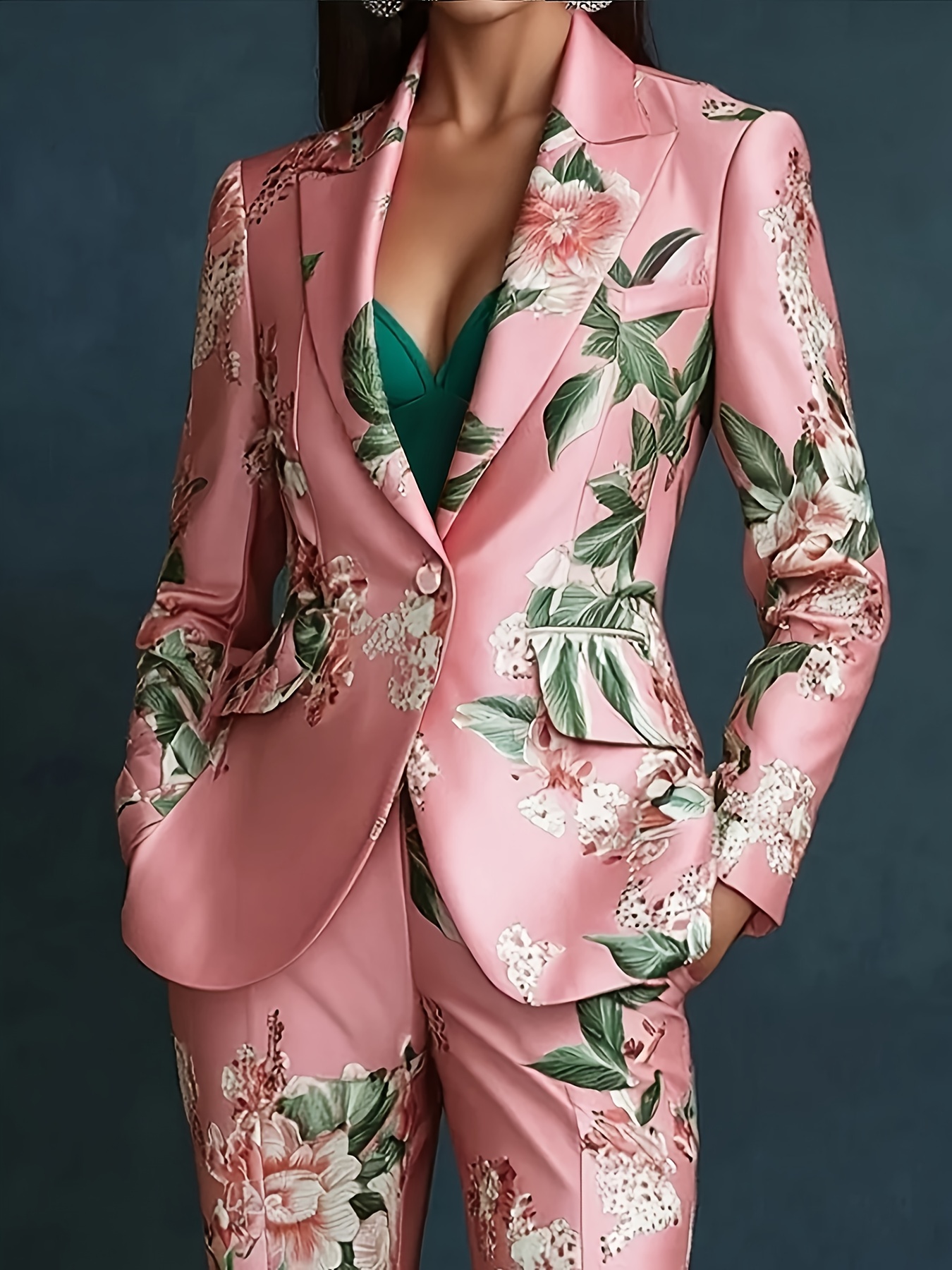 circle   fashion floral satin print suit with straight leg pants elegant womens set multicolor 0