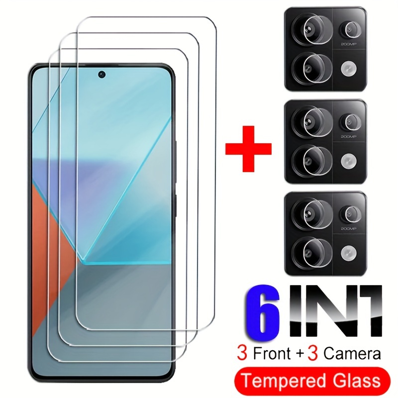 

6in1 [3+3] Screen Protector Tempered Glass + Camera Lens Film For Redmi A3 13c 12 12c Note 13/ 13 Pro 4g 5g Note 12s 12 11 11s Pro+ Plus 5g 4g Poco X6 Pro M6 Pro C65