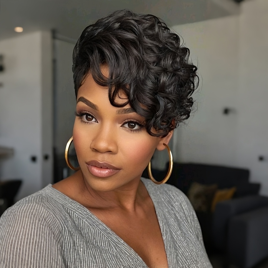TEMU Nicelatus Short Curly Wavy Wig - A Stylish Short Brown Synthetic Wig For Women, Perfect For Halloween, Christmas Parties, And Music Festivals