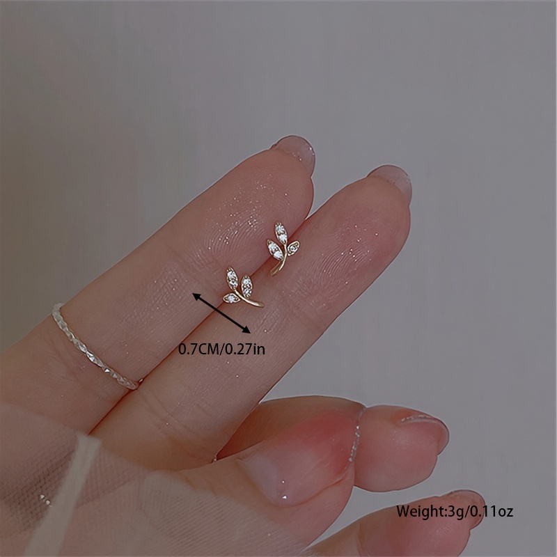 Brass Olive Branch Earrings with Synthetic Cubic Zirconia