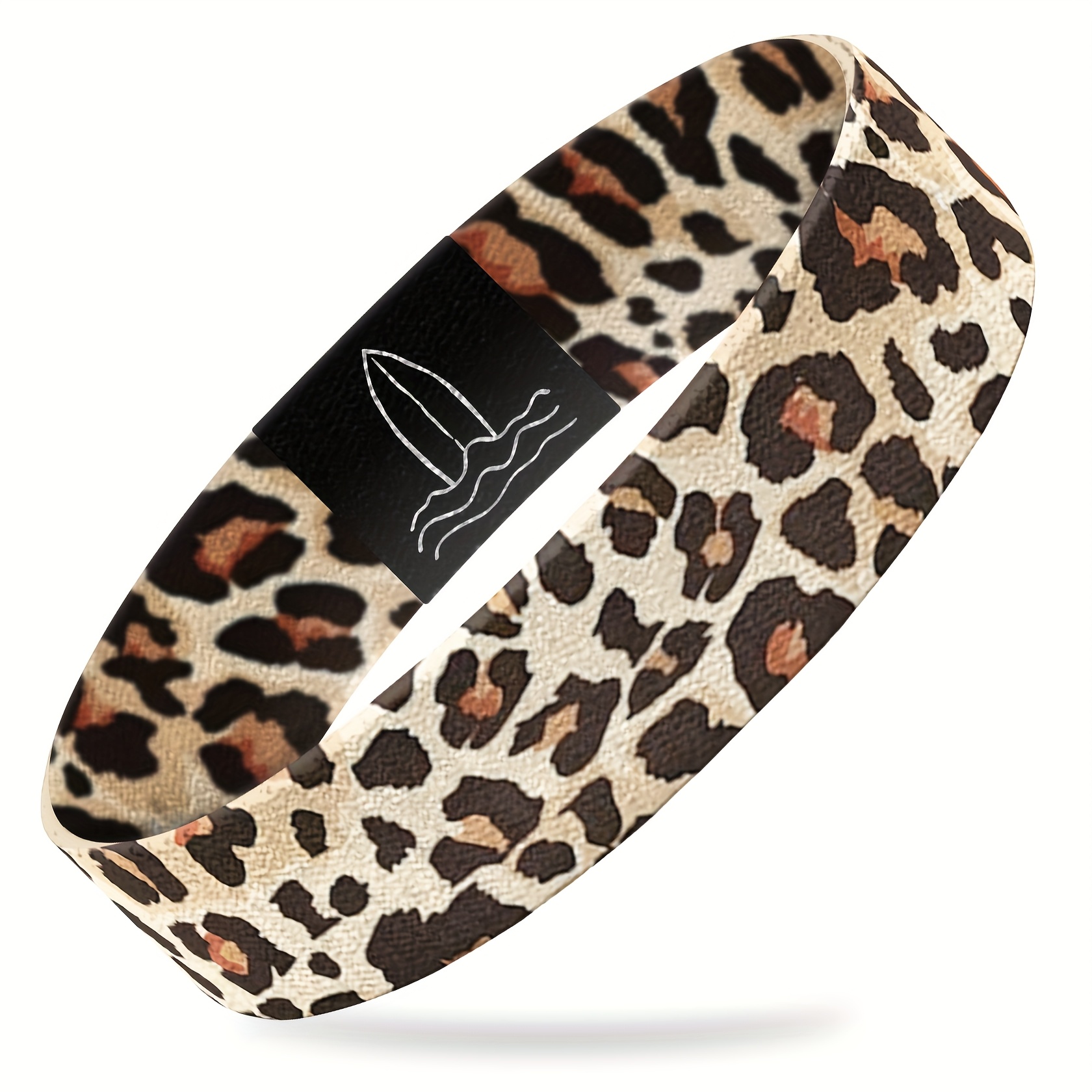 TEMU 1pc CERLIY Pulsera Elástica Ajustable con Hebilla - Estampado de Leopardo Marrón (beige) - Banda Antideslizante para Gimnasio, Surf y Deporte -