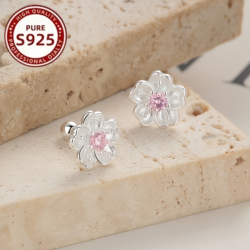 elegant luxurious s925 silver sakura earrings with synthetic zirconia ideal for daily wear and gift   occasions Product details 2