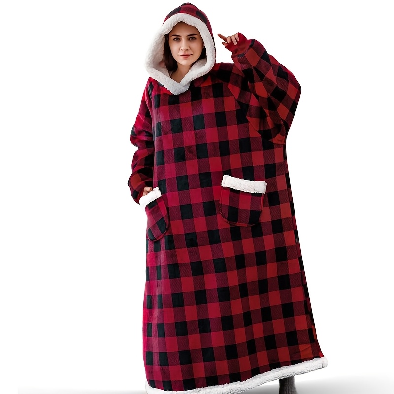 TEMU 1pc Soft & Cozy Wearable Blanket Hoodie, Flannel Fleece Wearable Blanket For Women Men, Warm Comfortable Winter Giant Blanket Sweatshirt Perfect For Christmas Party, Decoration, And Nights