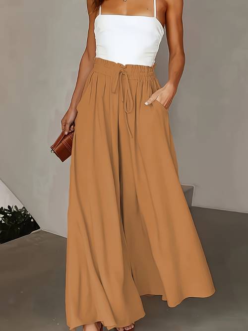 spring summer elegant loose high waist womens wide leg pants