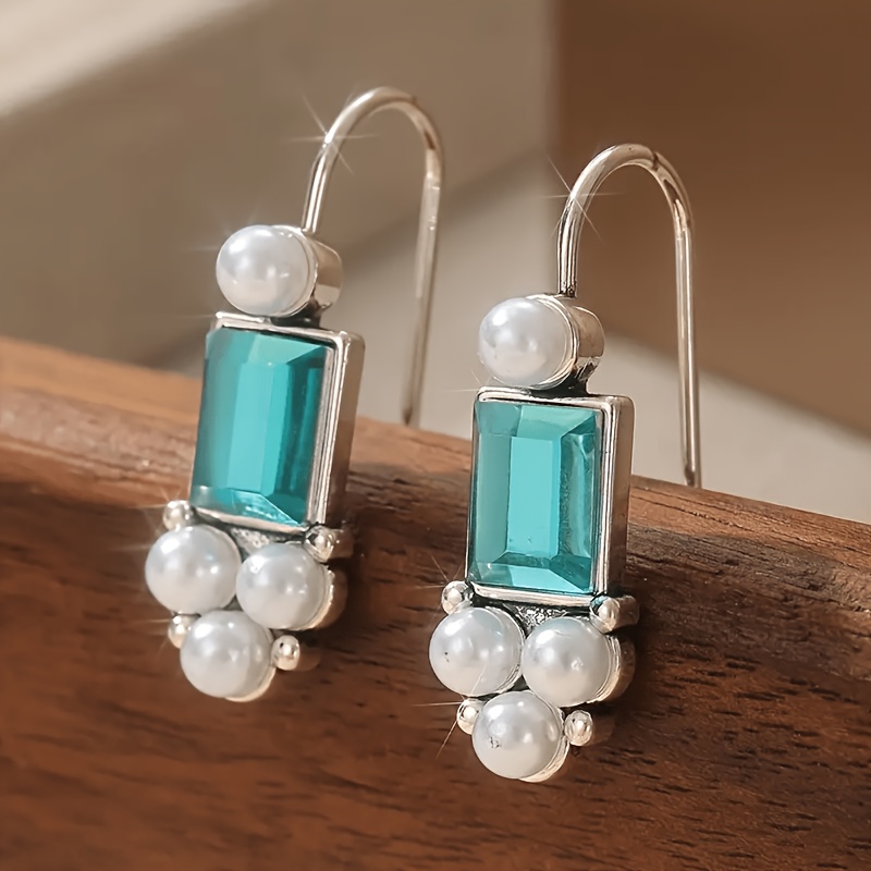 French-Style Women's Pendant Earrings with Blue Synthetic Zirconia