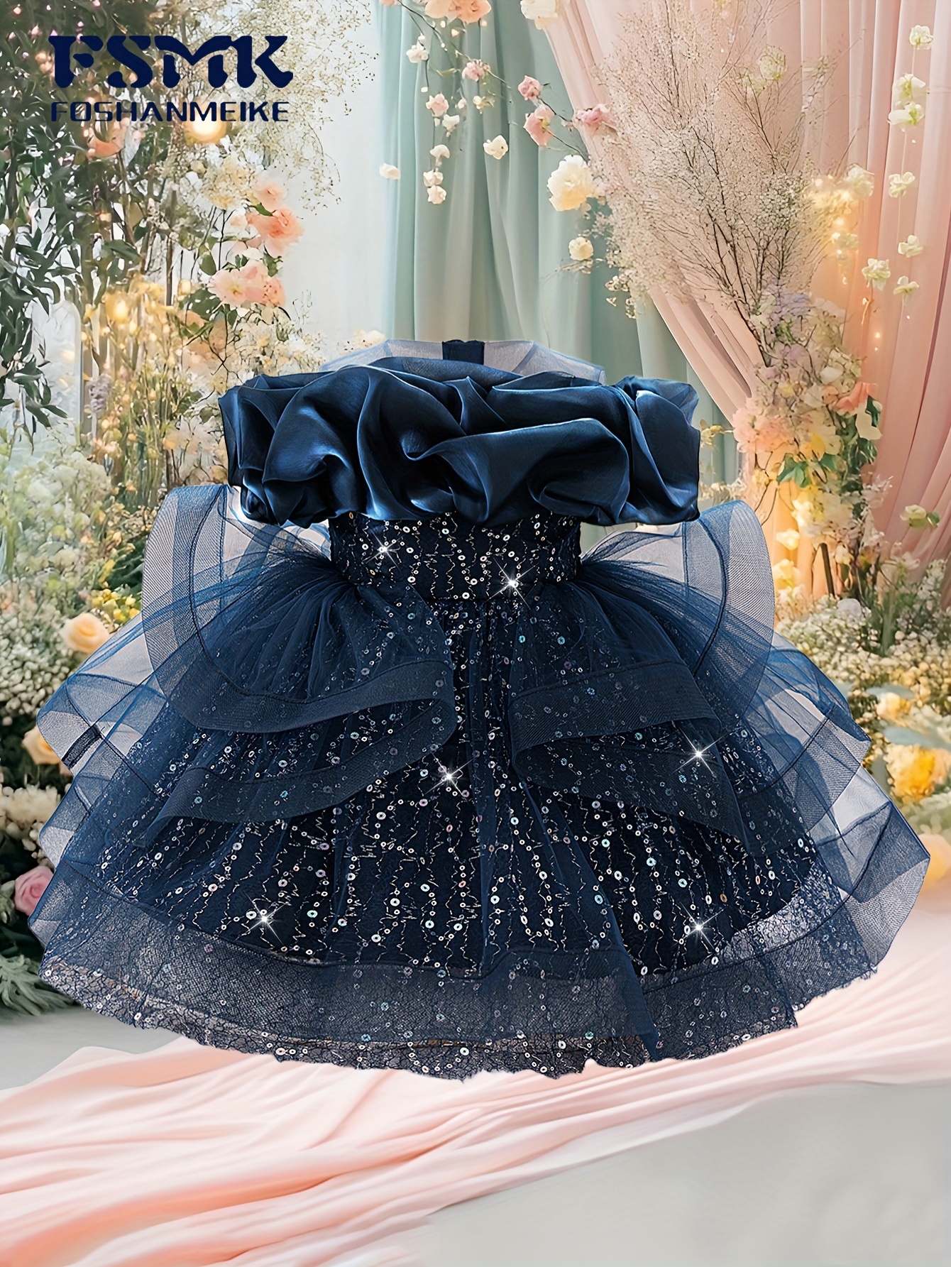 blue baby girl dress Butterfly Blue Starry print Fluffy Birthday Girl Party Wear Dress for –  HOUSE OF CLAIRE main image 0