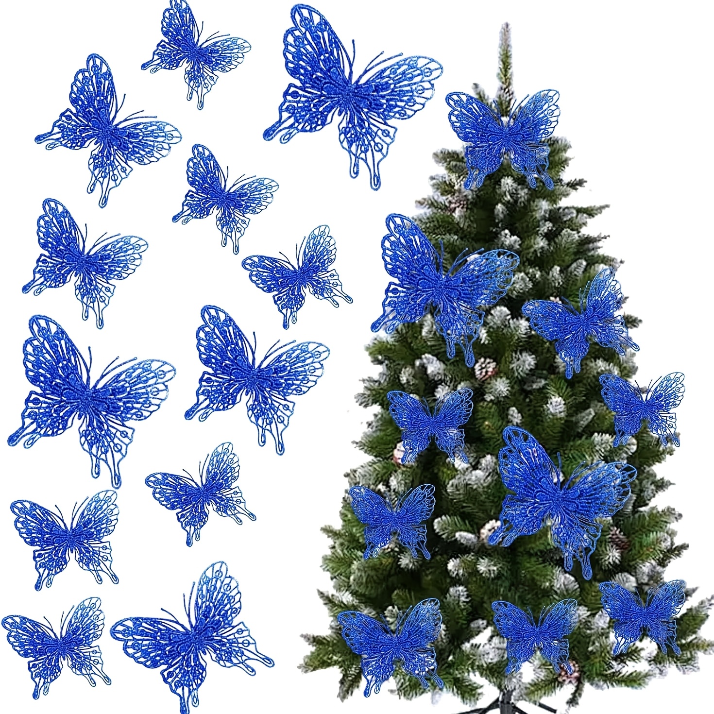 TEMU 20 stuks Glitter Holle Vlinder Kerst Ornamenten, Glitter Vlinder Hangende Decoraties, Feestdagen Decoratie Toevoegingen voor Kerstboom, en