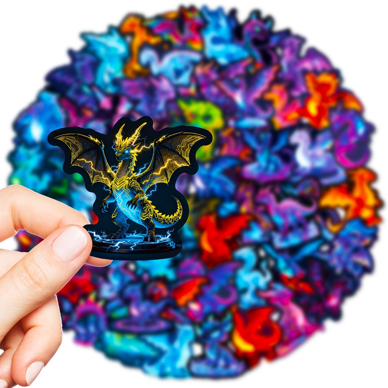56 Neon Cool Dragon Stickers Colorful Non-repeating Cute Cartoon Shiny Dinosaur Stickers Non-repeating Hand Account Material Decoration Guitar Skateboard Water Cup Refrigerator Laptop Stickers