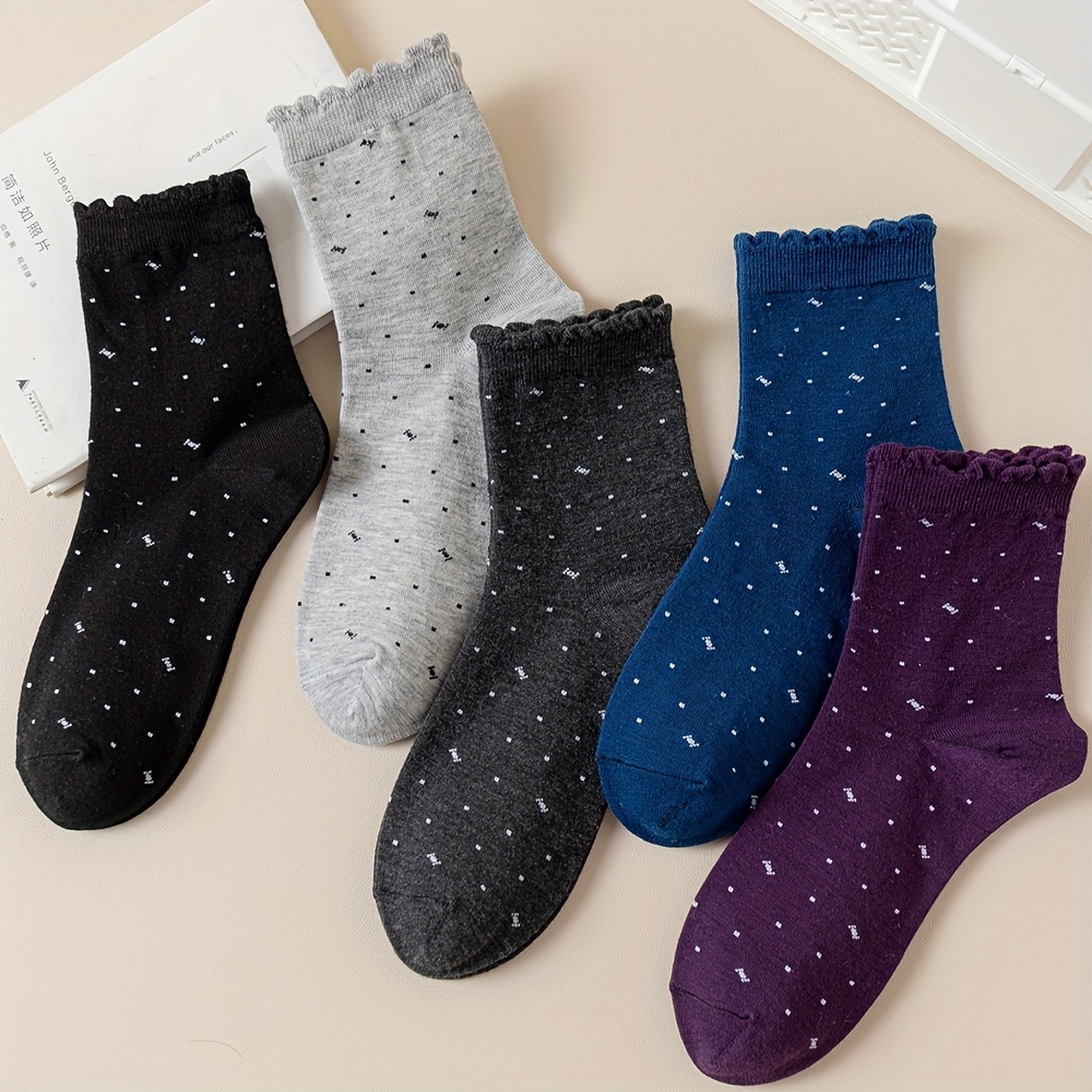 TEMU 5 Pairs Women's Socks, Lace Polka Mid-calf Socks, Vintage Graffiti Rhinestone Socks, Fashion Hyuna Socks, Grandma Socks, Warm Comfortable Soft