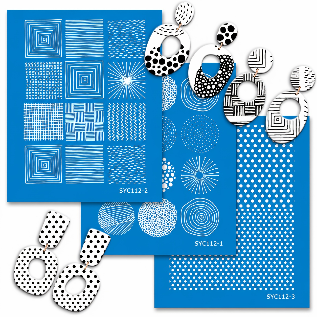 Image of 3pcs Creative Geometric Pattern Polymer Clay Screen Printing Template, Used For Decorating Clay Screen Printing On Clay And Other Jewelry