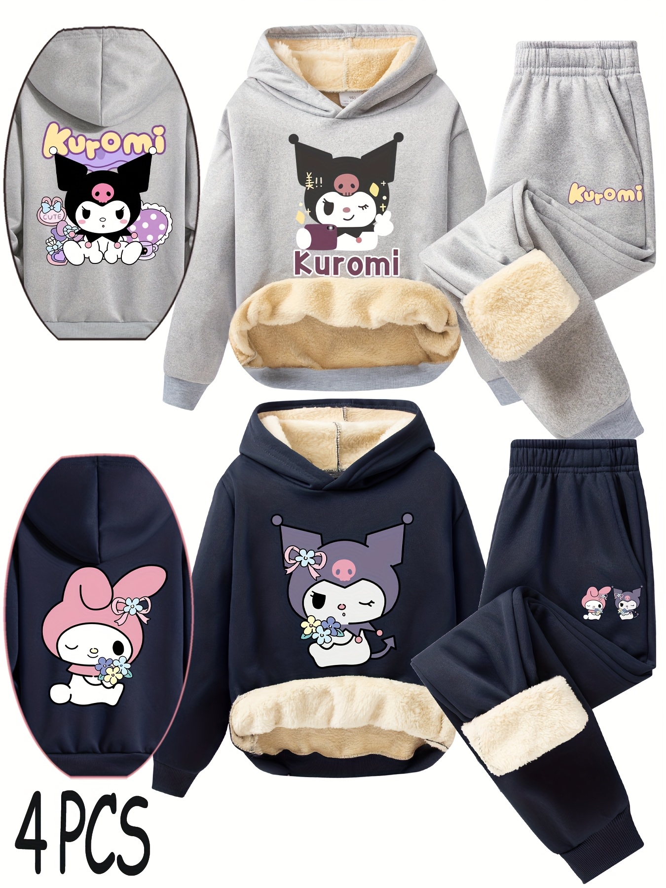 Sanrio's Autumn and Winter Thickened Girls' Four-Piece Set