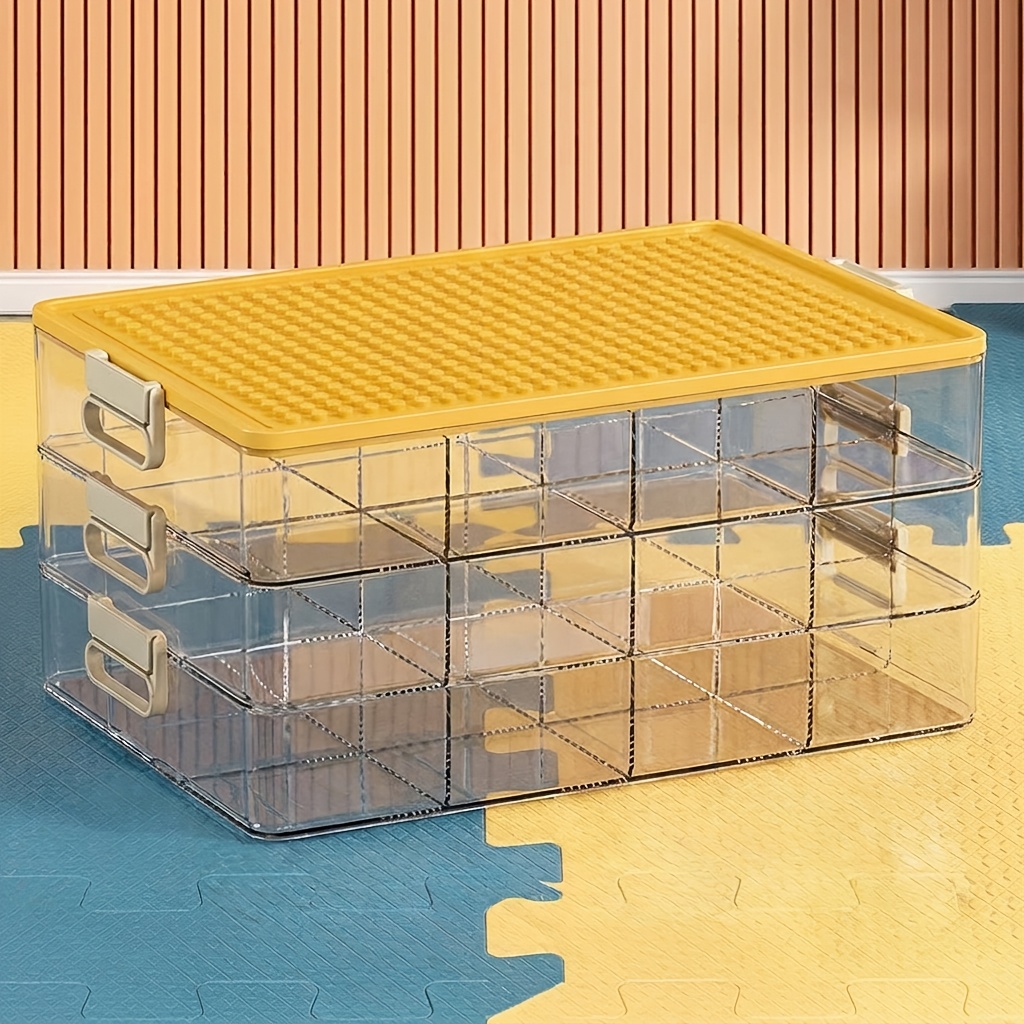 TEMU Three-layer Stackable Transparent Plastic File Box, With Lid And Removable Dividers, Suitable For Office, Home, School, Can Store Documents And
