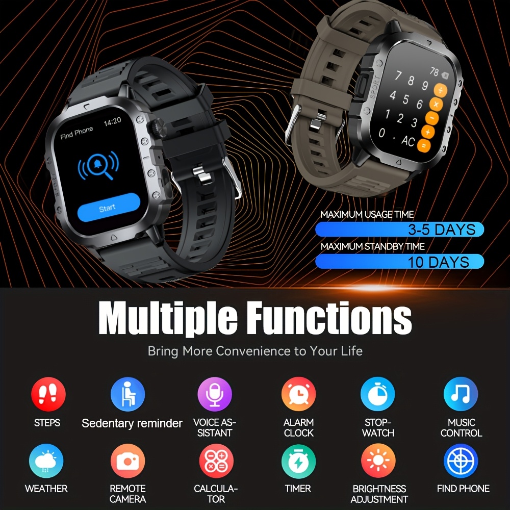 Ceas inteligent pentru bărbați GWENLAND cu afișaj TFT, încărcare USB, lanternă LED, pedometru, 100+ moduri sportive, compatibil cu iPhone și Android - Cadou ideal pentru bărbați (1 buc)