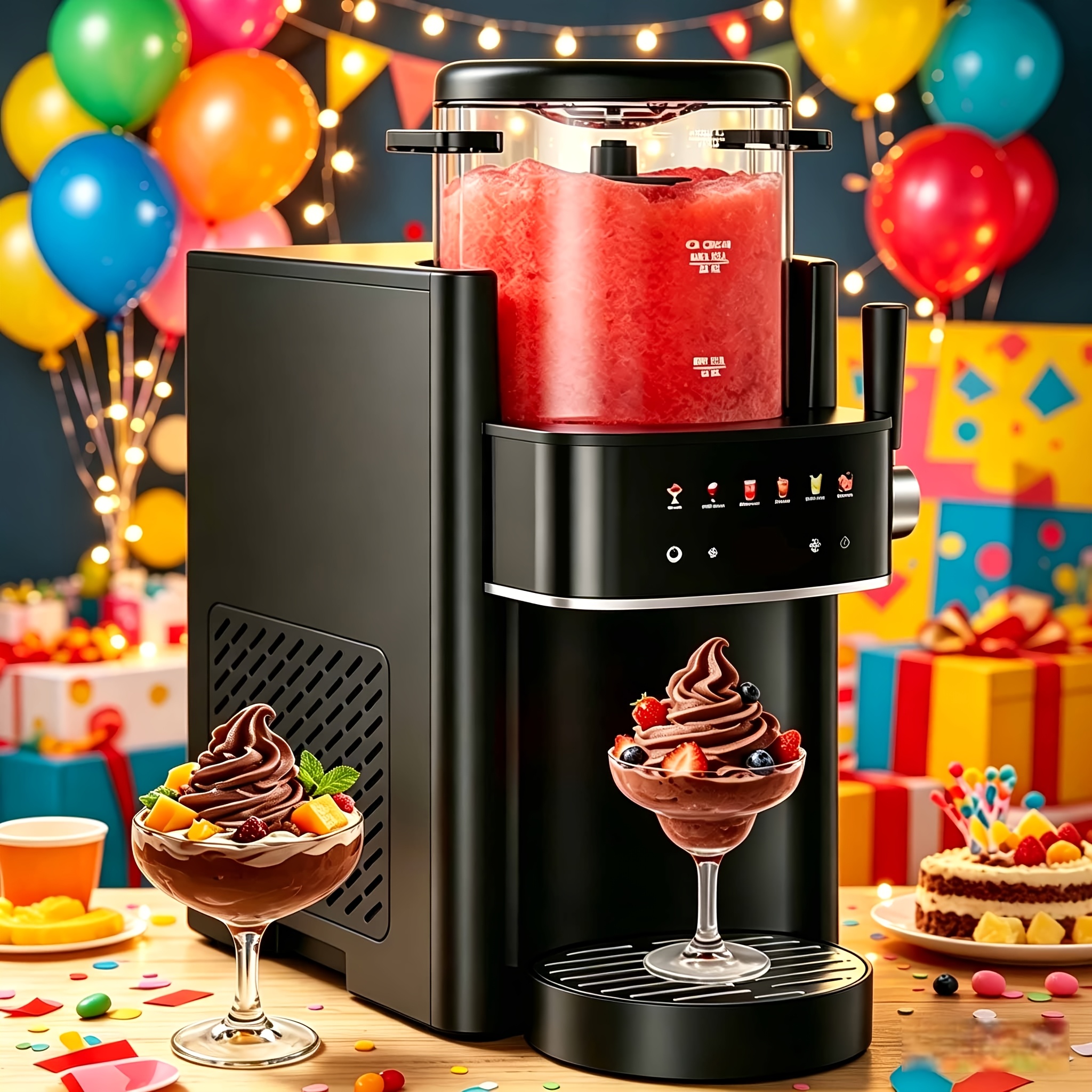 TEMU Ice Slushie Machine, 2in 1 Ice Cream Maker Slushie Machine For Home- 44oz Capacity Drink Maker With 6 Programs, Adjustable Hardness &