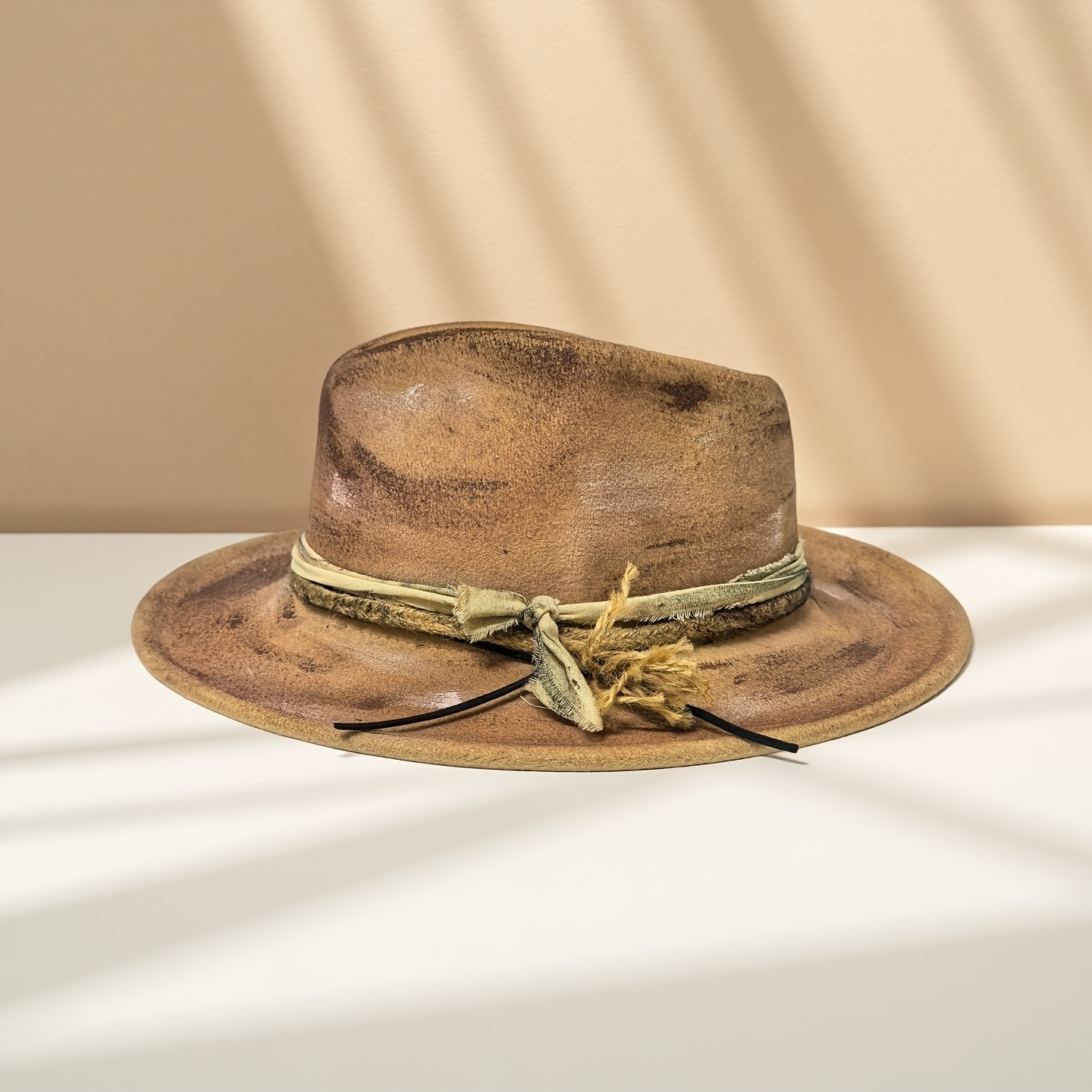 Handmade Vintage Fedora Hat - Adjustable Wide Brim Jazz Cap with Light Brown/ Brown/, Lightweight & Durable for Women & Men