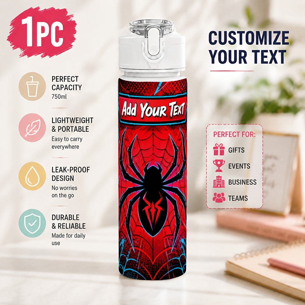 TEMU 1pc Personalized, Neon Web 750ml Car Water Bottle With Dustproof Lid, Easy-clean Mouth, One-hand Operation, Custom Name, Gift Ready, Plastic