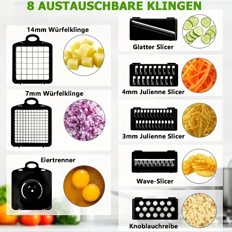 TEMU 14 In 1 Multifunctional Manual Chopper | Vegetable And Spiral Chopper With 8 Stainless Steel , Suitable For Fruits, Vegetables, Carrots,