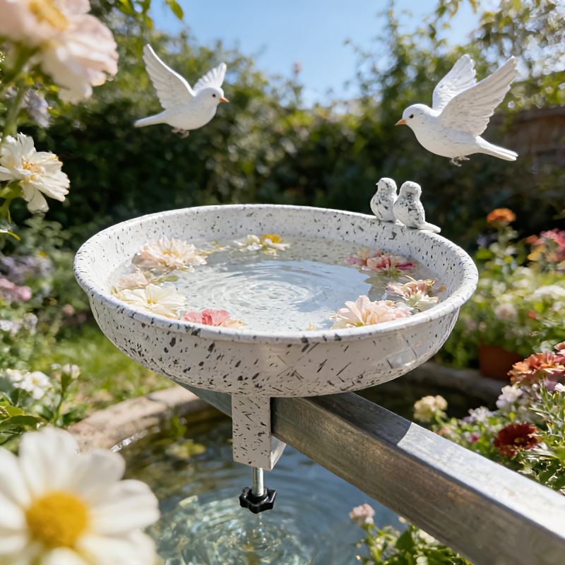 E-shop Vogelbad für den Außendeck, verstellbares weißes Vogelbad, Vogelbad und Futterstelle für den Garten, geeignet für Geländer, Balkon, ,
