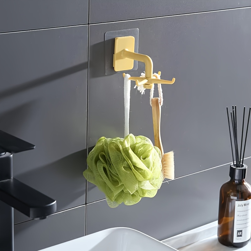 1pc soporte de utensilios de cocina de estilo boho de plástico - montaje en pared, plegable, gancho giratorio 360°, autoadhesivo, impermeable, organizador ahorrador de   para accesorios de baño y cocina, organizador de baño | decoración de estilo boho | montaje adhesivo detalles 1