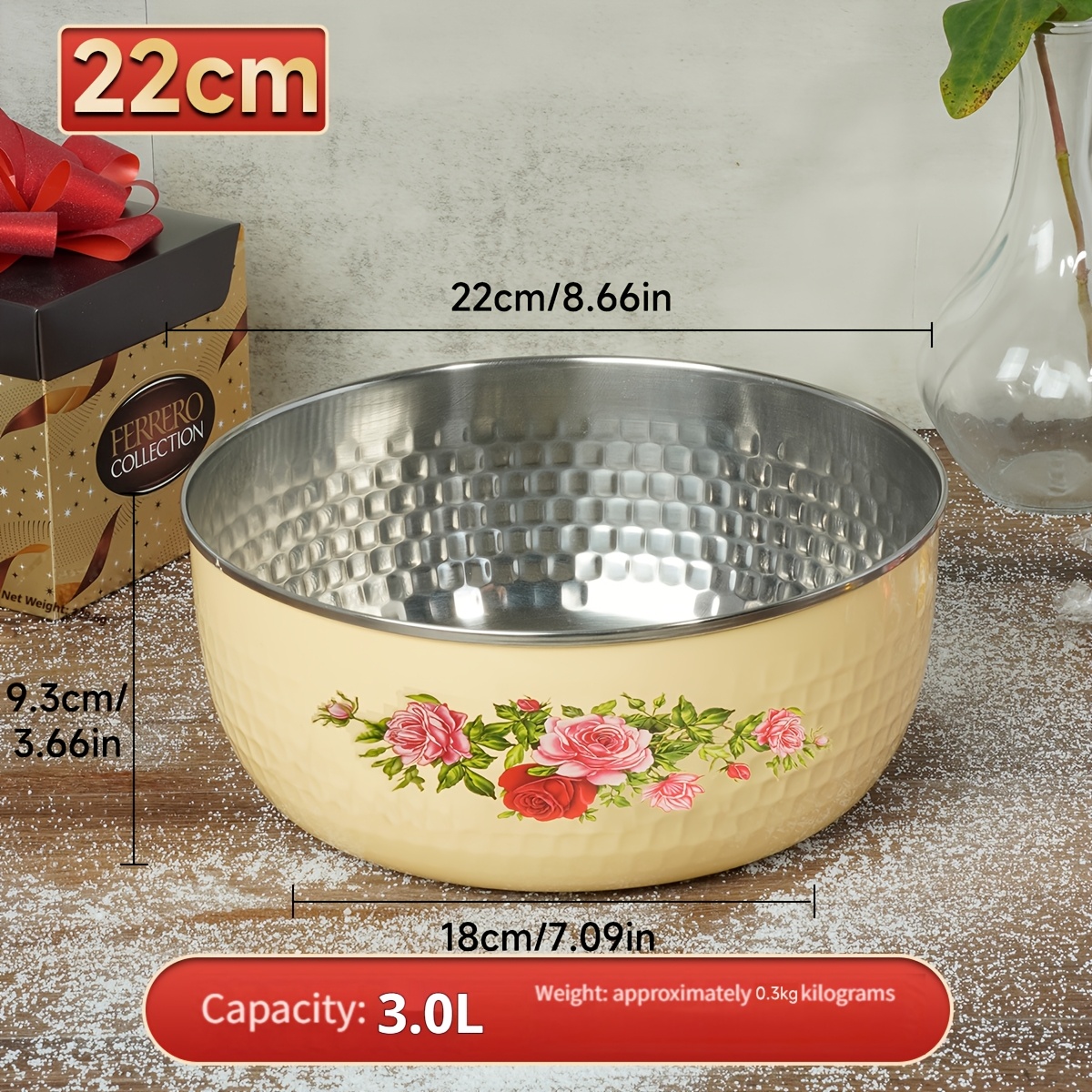 TEMU Bacinella Smaltata in Acciaio Natale Compleanno Decorazione Creativa Insalata Torta di Decorazione Retro Bacinella Smaltata Pasticceria Dessert