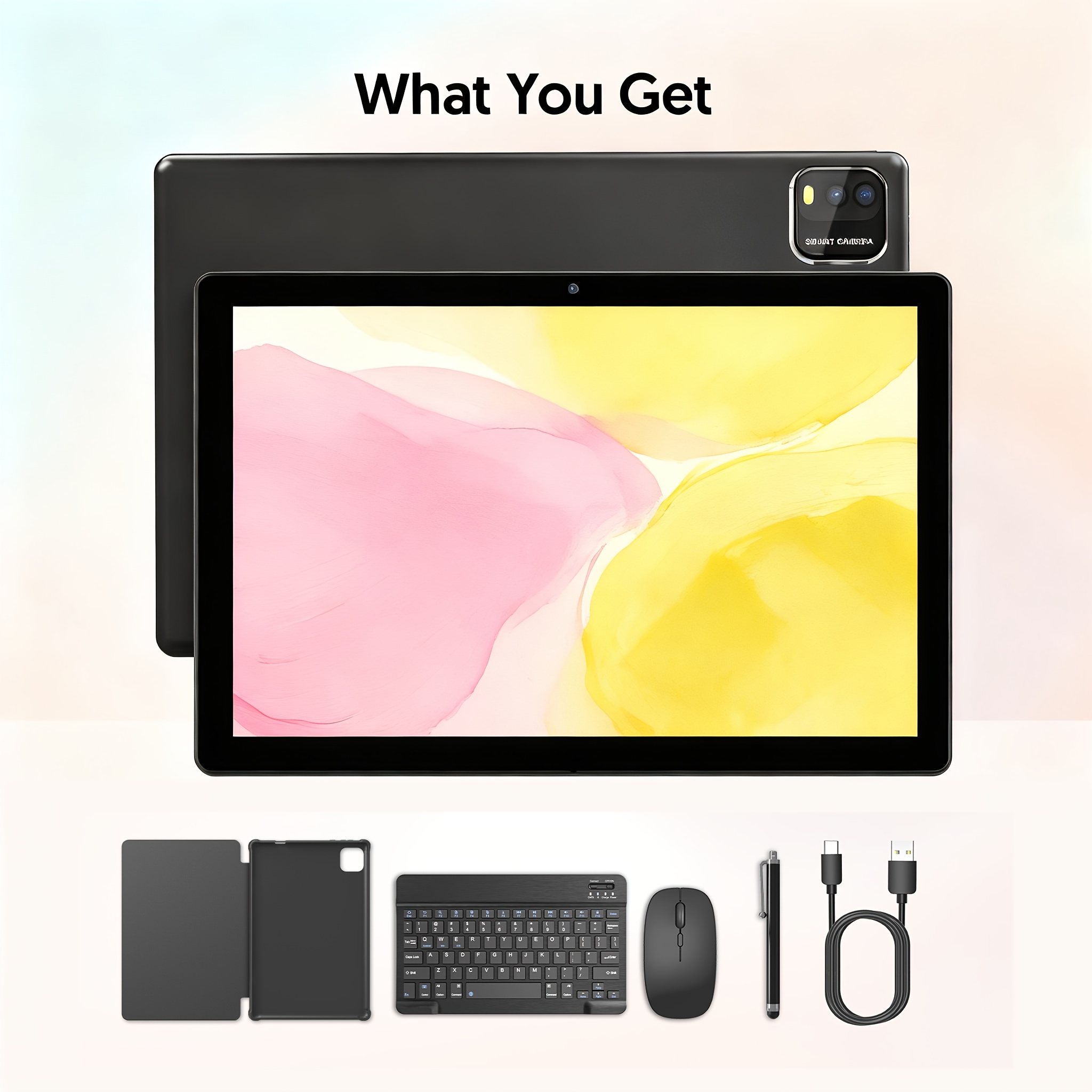 Tablet 2024 Latest Android 14 Tablet 10 Inch 2 In 1 Tablet With Keyboard 12GB(3+9)RAM 64GB ROM 1TBExpand 5G WiFi Tablet Quad Core Processor, 6000mAh, 2+8MP Camera, Mouse, Case, Stylus, Tablet, Pad