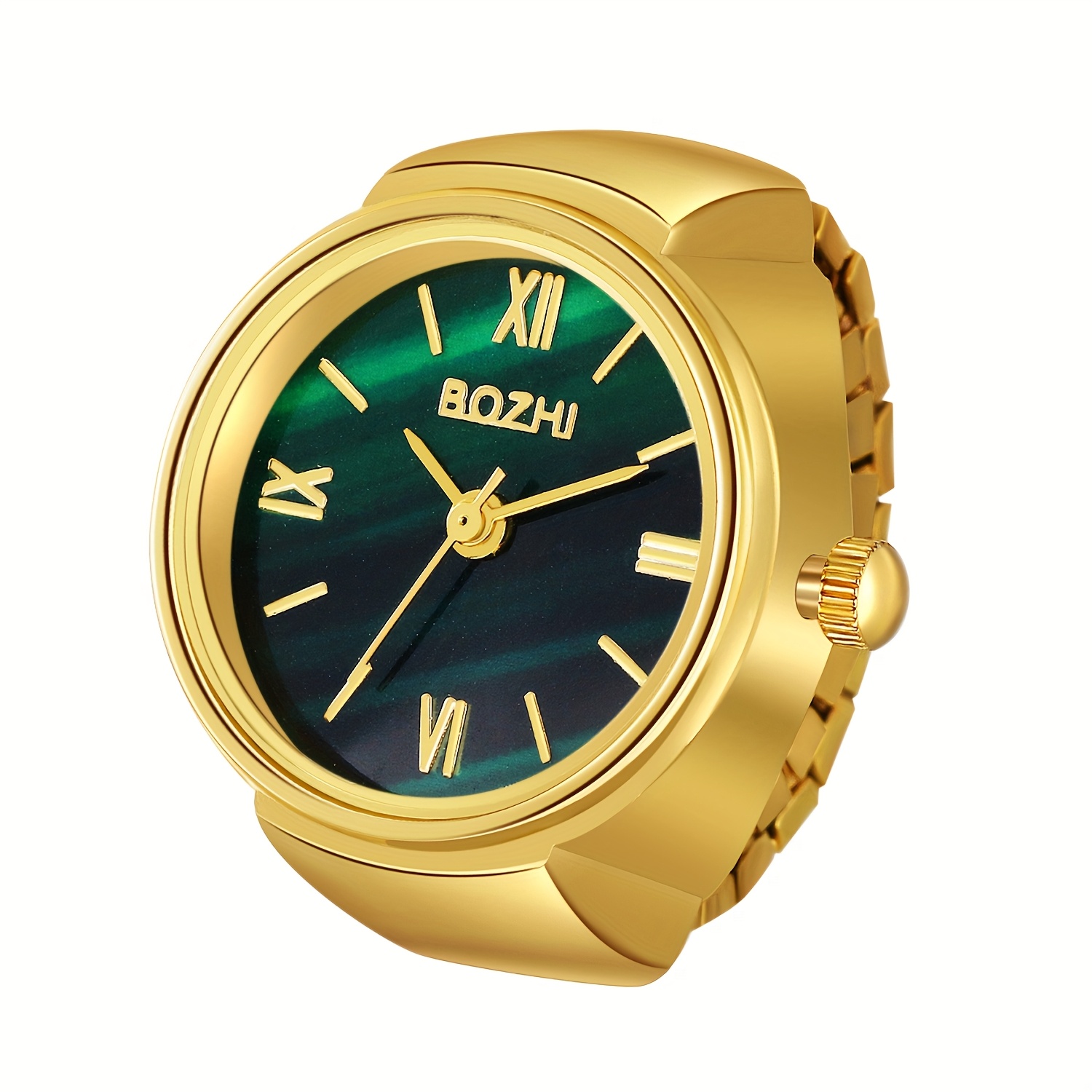 Quartz Ring Watch Simple Trend Gradient Color Bar Scale Surface Elastic Band Finger Watch Golden