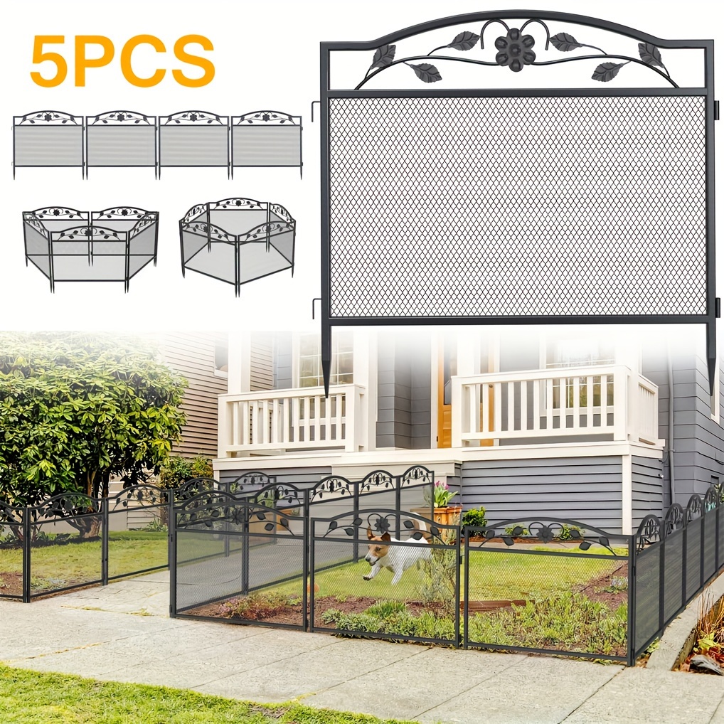 

5pcs Heavy Duty Decorative Garden Fence Black Rustproof Metal Garden Barrier Dog Fence Animal Barrier For Outdoor Garden Yard Patio